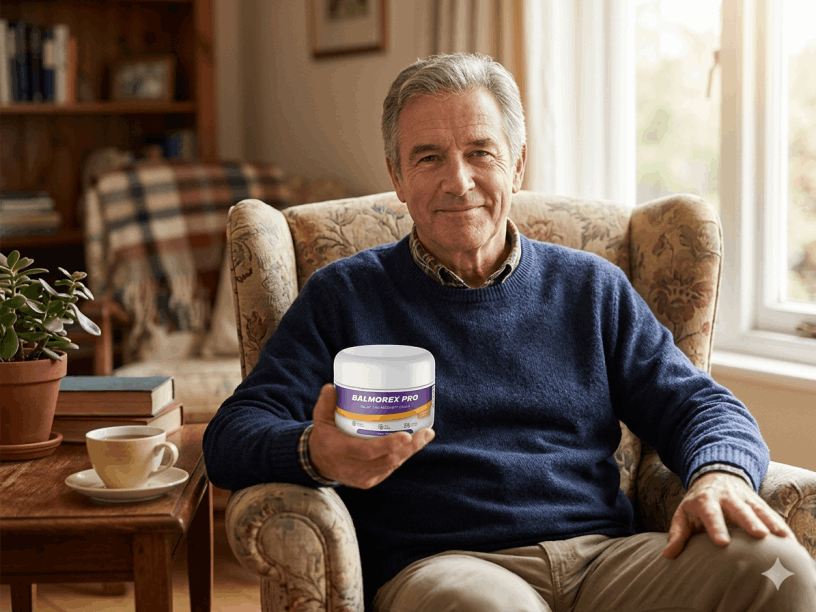 Older adult using Balmorex Pro for back pain relief at home