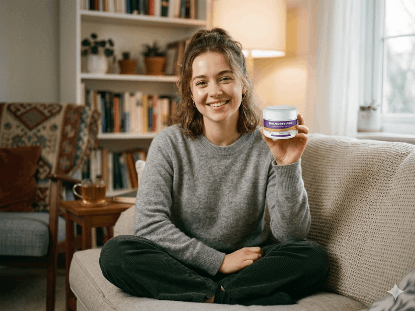 Woman using Balmorex Pro for back and joint comfort